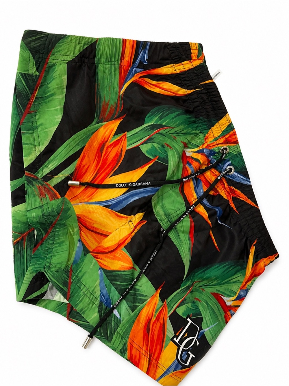 Dolce & Gabbana Black Tropical Print Swim Shorts - Green & Orange